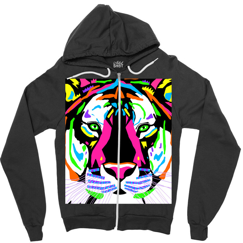 Limited Edition Neon Tiger Close Up Zipper Hoodie by Ledford Leslie | Artistshot