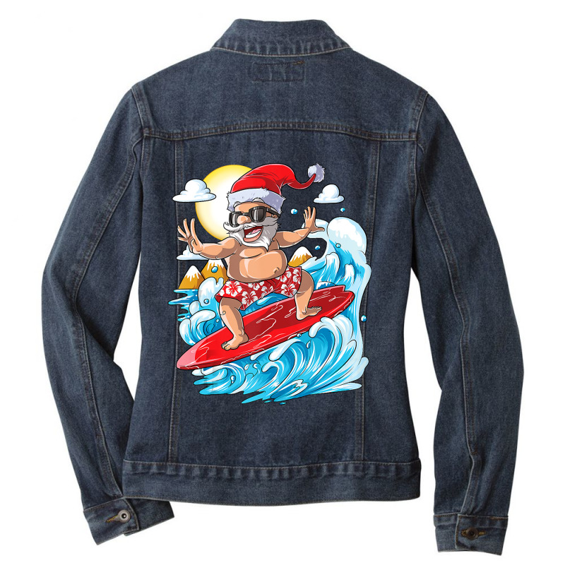 Christmas In July Santa Surf Hawaiian Men Summer Surfing Ladies Denim Jacket by BarbaraArtist | Artistshot