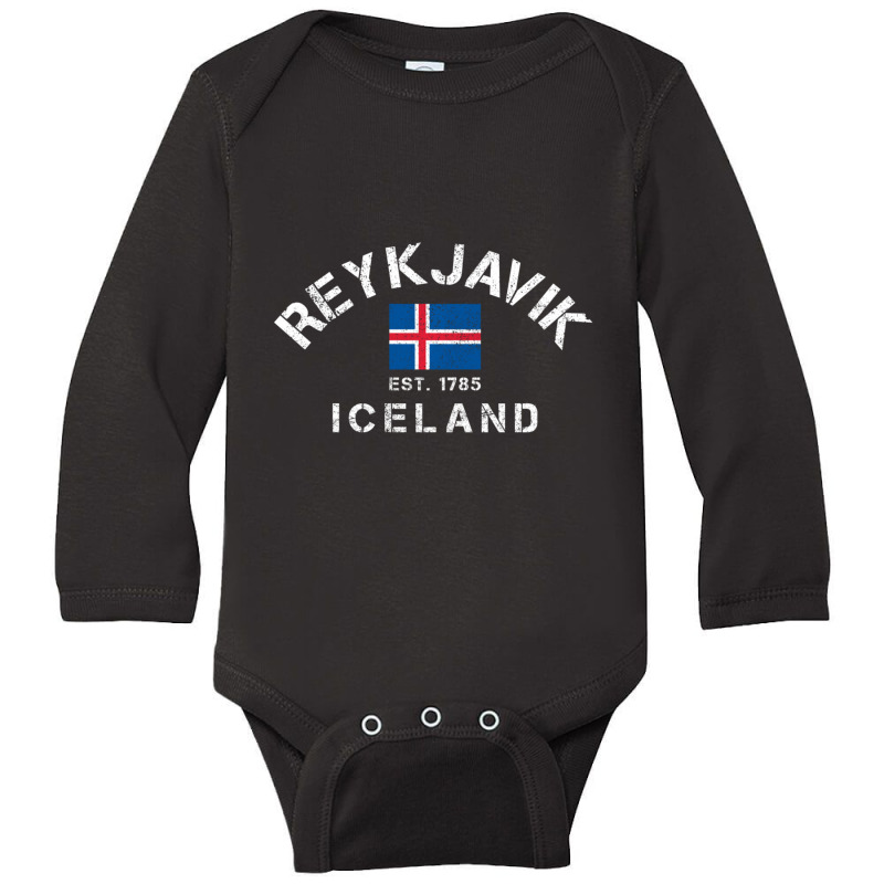 Trending Reykjavik Iceland Est. 1785 Flag Souvenir Gift Long Sleeve Baby Bodysuit by yumgaugeteuda | Artistshot