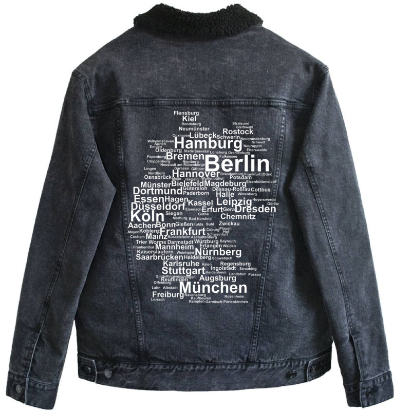 Germany Map Silhouette Towns Cities Berlin Hamburg Travel Premium T Sh Unisex Sherpa-lined Denim Jacket | Artistshot