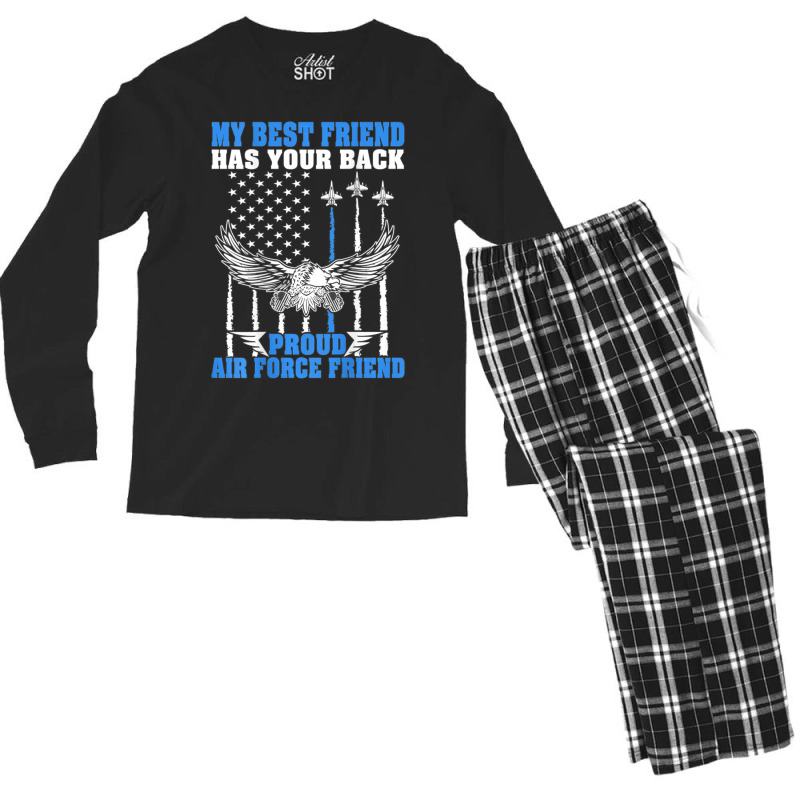 Trending My Best Friend Has Your Back Proud Air Force Friend Men's Long Sleeve Pajama Set | Artistshot