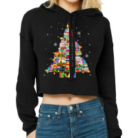 Christmas Library Tree Lights For Librarian And Book Lover T Shirt Cropped Hoodie | Artistshot