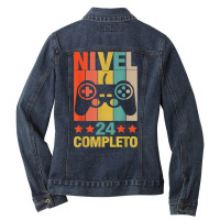 24th Birthday Spanish Nivel 24 Cumpleaños 24 Años Español T Shirt Ladies Denim Jacket | Artistshot