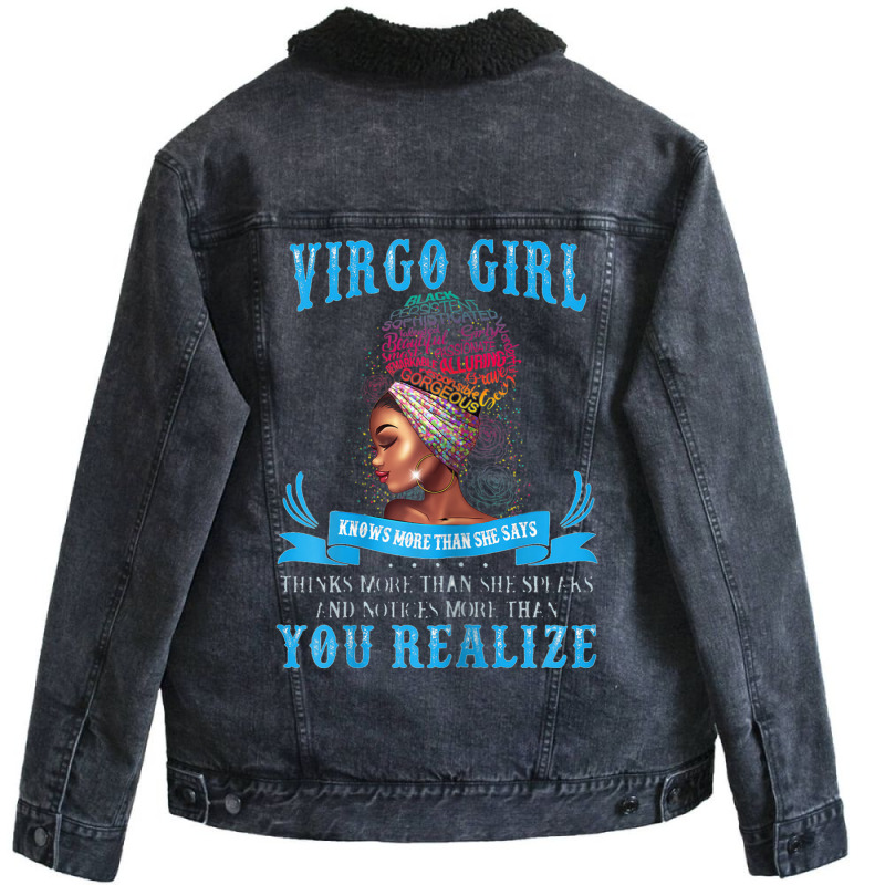 Womens Virgo Girl September August Black Girl Magic Zodiac Bday Unisex Sherpa-lined Denim Jacket | Artistshot