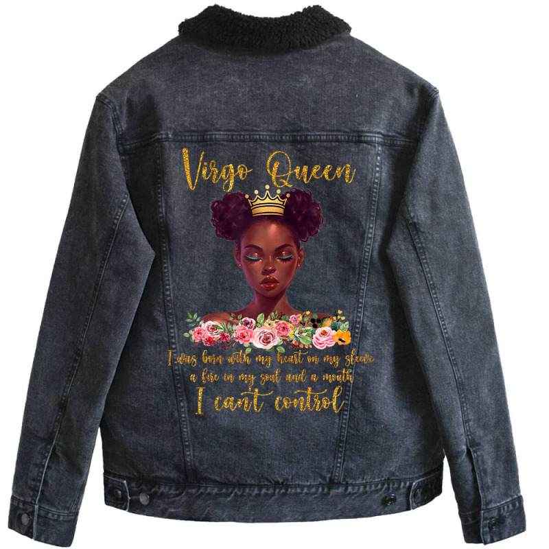 Womens Virgo S Black Girl Magic Birthday Blm Afro Woman Unisex Sherpa-lined Denim Jacket | Artistshot