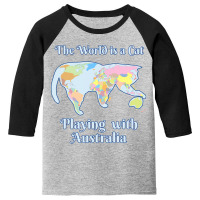 Funny World Is A Cat Playing Map Youth 3/4 Sleeve | Artistshot