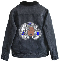 Womens Zeta 1920 African Women Educated Dove Afro Hair Words _001 Unisex Sherpa-lined Denim Jacket | Artistshot