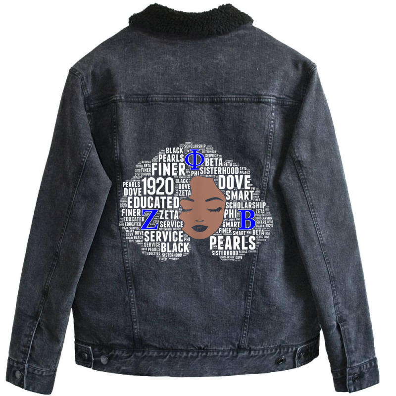 Womens Zeta 1920 African Women Educated Dove Afro Hair Words _001 Unisex Sherpa-lined Denim Jacket | Artistshot