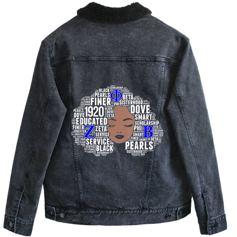 Womens Zeta 1920 African Women Educated Dove Afro Hair Words _002 Unisex Sherpa-lined Denim Jacket | Artistshot