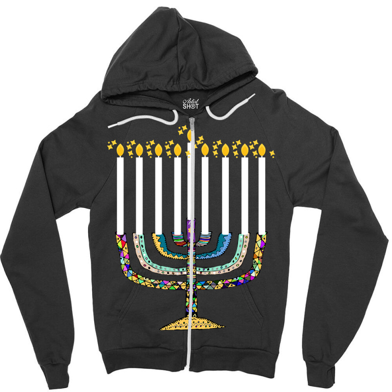 Limited Edition Hanukkah Menorah Nine Candles Zipper Hoodie by Rios Arevalo | Artistshot