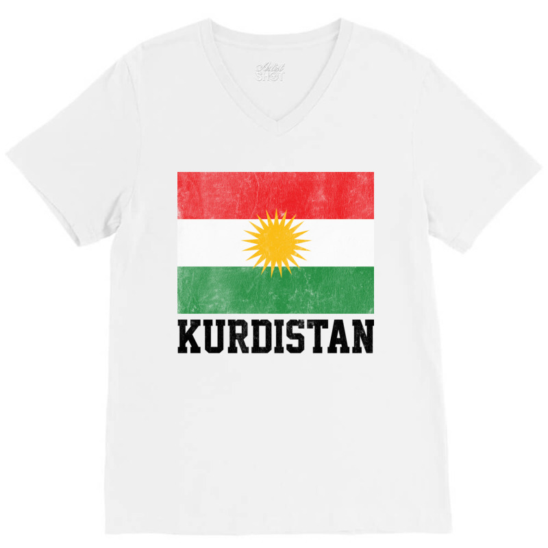 Kurdistan Faded Vintage Style Flag Design Gift V-Neck Tee by SandeeNardi | Artistshot