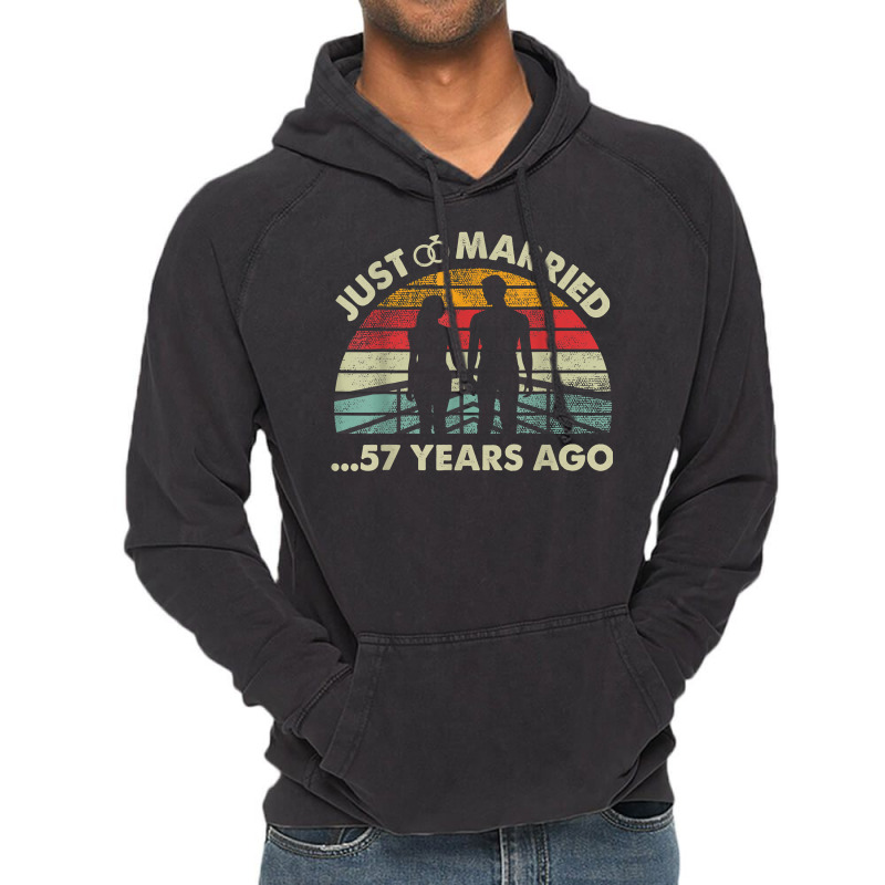 Retro Just Married 57 Years Ago   57th Wedding Anniversary T Shirt Vintage Hoodie | Artistshot