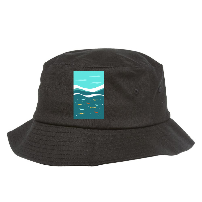 Limited Edition Under The Sea Mid Century Ocean, Waves And Fish Bucket Hat by laurynvanhoose | Artistshot