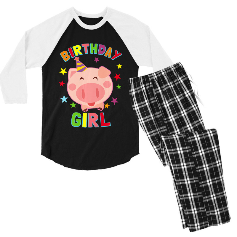 Girl Birthday Pig Bday Party Kids Gift For Girls Cute Piggy Premium Men's 3/4 Sleeve Pajama Set | Artistshot