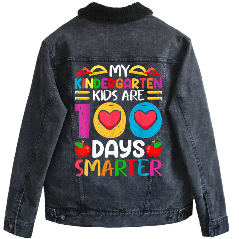 Funny 100 Days Of School And Still Poppin Kindergarten T Shirt Unisex Sherpa-lined Denim Jacket | Artistshot