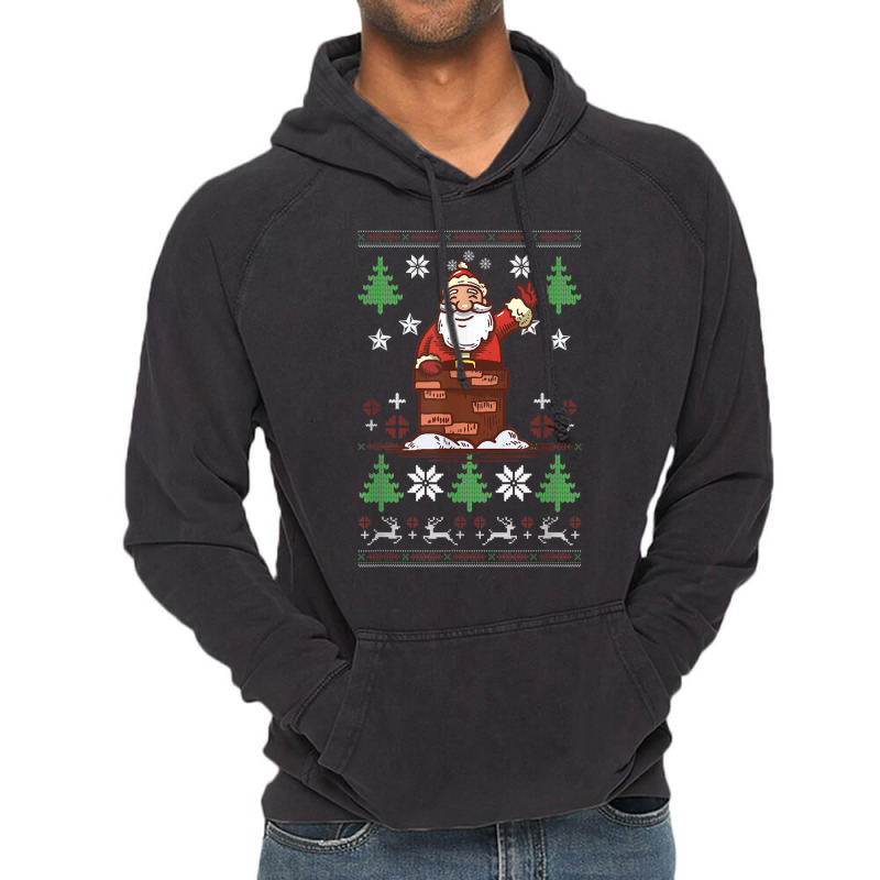 Santa Claus Climbing The Chimney Christmas T Shirt Vintage Hoodie | Artistshot