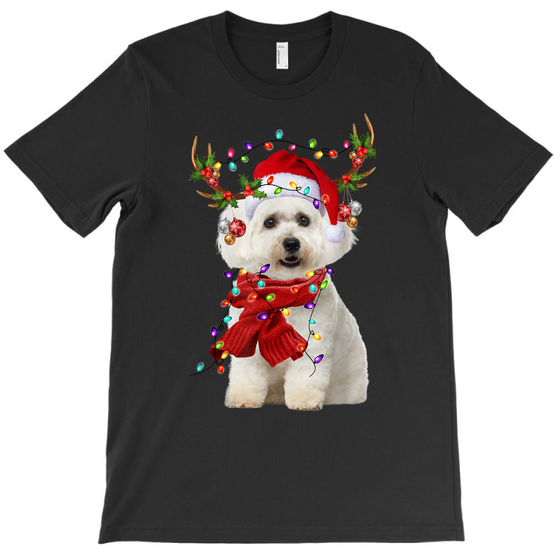 Santa Maltese Dog Reindeer Christmas Lights T Shirt T-shirt | Artistshot