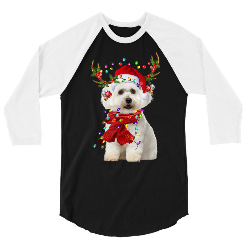 Santa Maltese Dog Reindeer Christmas Lights T Shirt 3/4 Sleeve Shirt | Artistshot