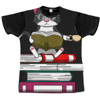 Trending Kitty Reading Books Cat And Coffee Graphic T-shirt | Artistshot