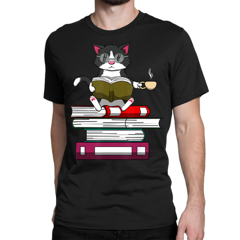 Trending Kitty Reading Books Cat And Coffee Classic T-shirt by bummercaught | Artistshot