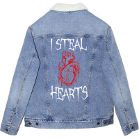 I Steal Hearts T Valentines Day Dinosaur Boys Kid (20) Unisex Sherpa-lined Denim Jacket | Artistshot