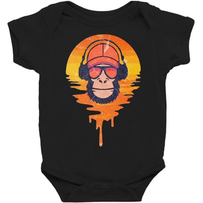 Hot Trend Vintage Retro Sunset Art Of Zoo Gorilla With Earphone And Gl Baby Bodysuit by Ledford Leslie | Artistshot