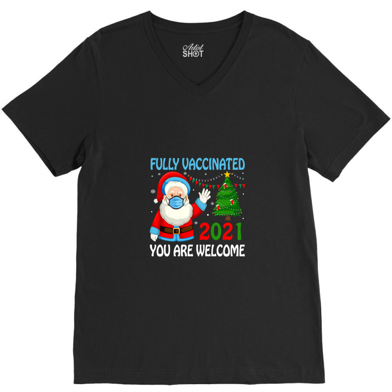 Fully Vaccinated 2021 Santa Claus V-Neck Tee by JessicaProffitt | Artistshot