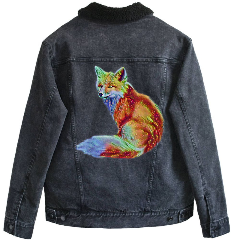 Fox Sly Animal Colorful Forest Animals Design Foxes T Shirt Unisex Sherpa-Lined Denim Jacket by mehen | Artistshot