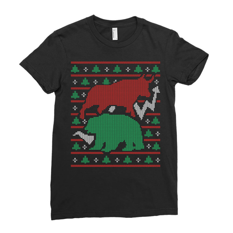 Bull And Bear Christmas Stock Market Investor Ugly Sweater Sweatshirt Ladies Fitted T-Shirt by mehen | Artistshot