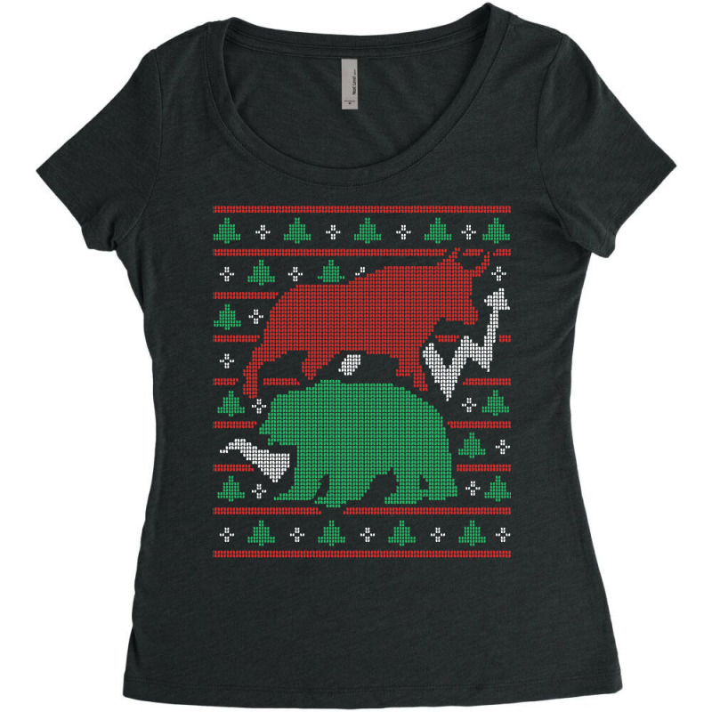 Bull And Bear Christmas Stock Market Investor Ugly Sweater Sweatshirt Women's Triblend Scoop T-shirt by mehen | Artistshot