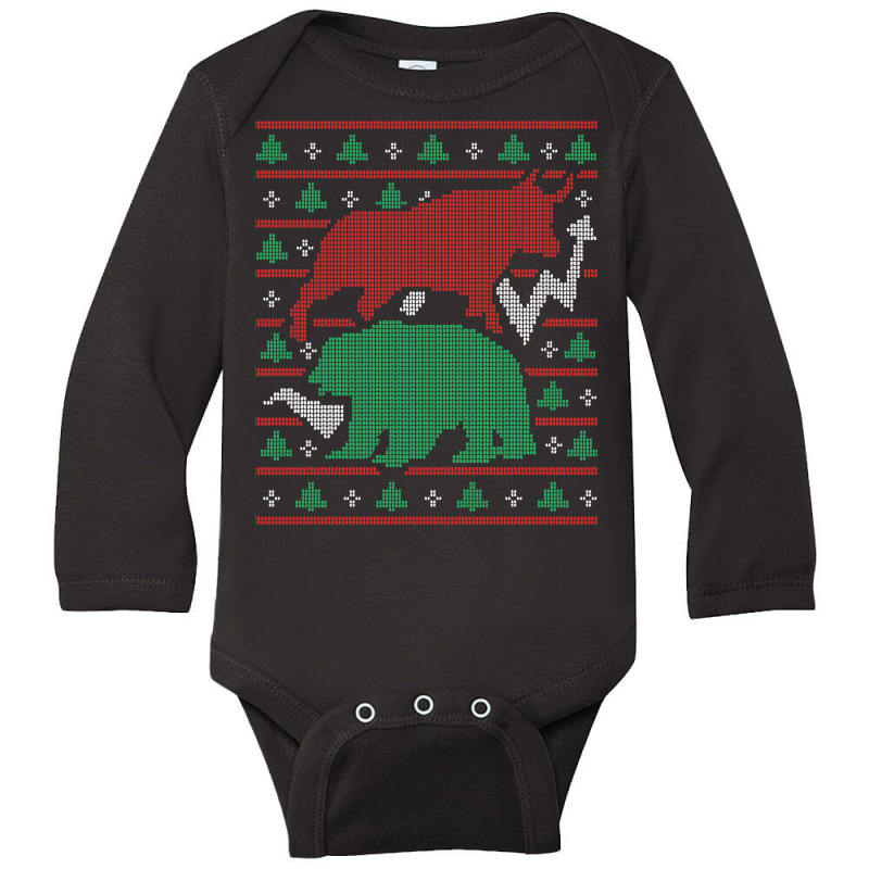 Bull And Bear Christmas Stock Market Investor Ugly Sweater Sweatshirt Long Sleeve Baby Bodysuit by mehen | Artistshot