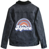 Hot Trend Merica Usa Rainbow America Retro Men Women Unisex Sherpa-lined Denim Jacket | Artistshot