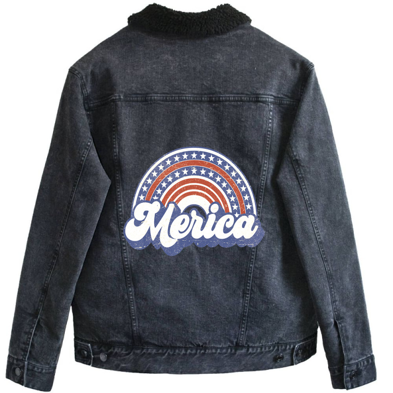 Hot Trend Merica Usa Rainbow America Retro Men Women Unisex Sherpa-Lined Denim Jacket by degreesgunner | Artistshot