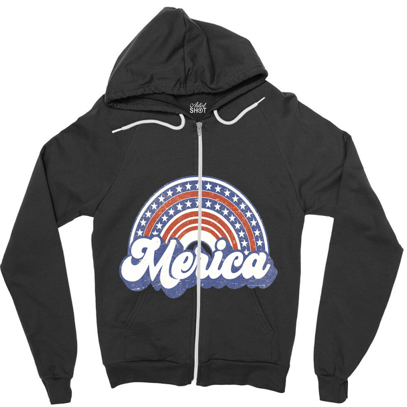 Hot Trend Merica Usa Rainbow America Retro Men Women Zipper Hoodie by degreesgunner | Artistshot