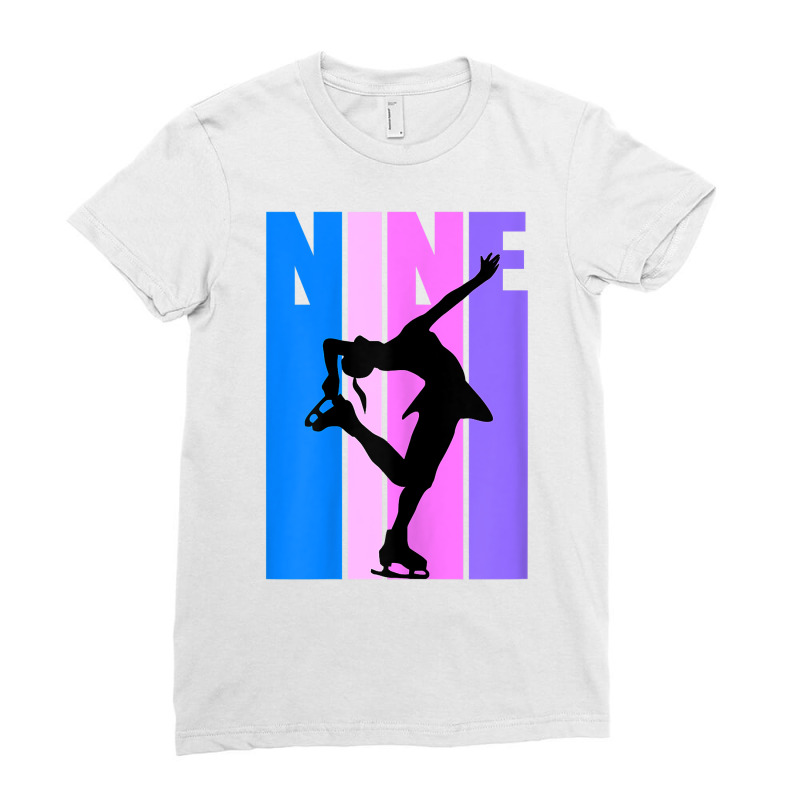 Girls Retro 9th Birthday Ice Skating Birthday Figure Dancer T Shirt Ladies Fitted T-Shirt by kylrahal8pot | Artistshot