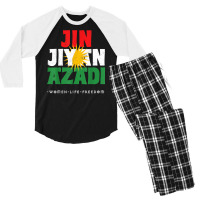 Kurdish Flag, Jin Jiyan Azadi, Kurdish Women, Free Kurdistan T Shirt Men's 3/4 Sleeve Pajama Set | Artistshot