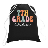 Limited Edition Womens 7th Grade Crew Retro Groovy Women Happy First D Drawstring Bags | Artistshot