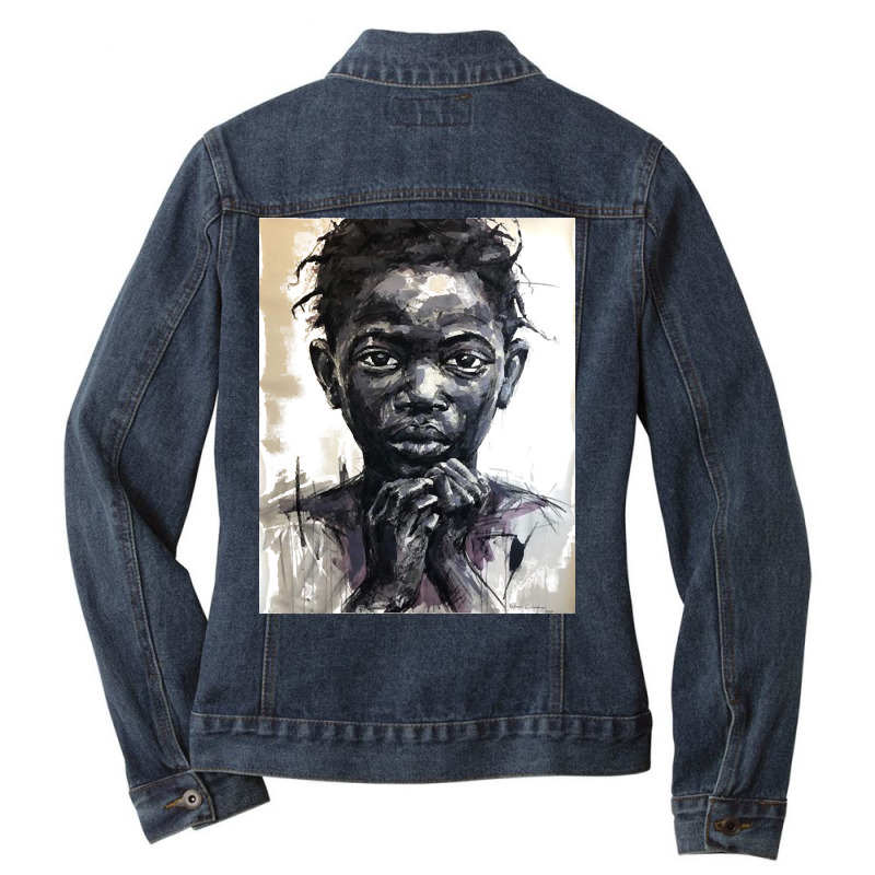 Hot Trend Afrocentric Art Staring Into The Future Ladies Denim Jacket by laurynvanhoose | Artistshot