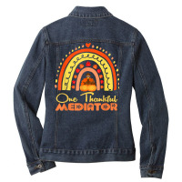 One Thankful Mediator Thanksgiving Rainbow Autumn T Shirt Ladies Denim Jacket | Artistshot