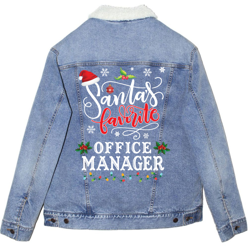 Funny Santa's Favorite Office Manager Christmas Party Long Sleeve Unisex Sherpa-Lined Denim Jacket by Pinch1410 | Artistshot