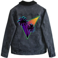 80s Synthwave Inspire Palm Tree Silhouette Triangle Design  (1) (1) Unisex Sherpa-lined Denim Jacket | Artistshot