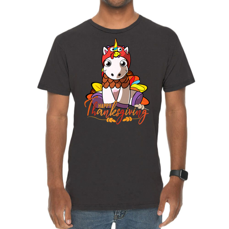 Happy Thanksgiving Unicorn Cute Turkey Costume Vintage T-Shirt by Pinch1410 | Artistshot