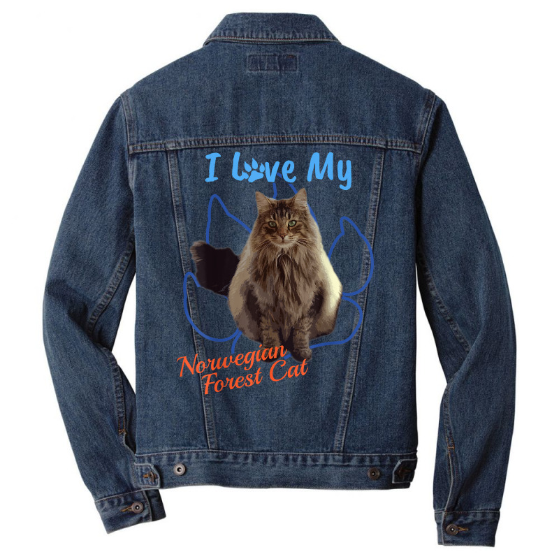 I Love My Norwegian Forest Cat Cat Lover Paw Print ! Men Denim Jacket by Pinch1410 | Artistshot