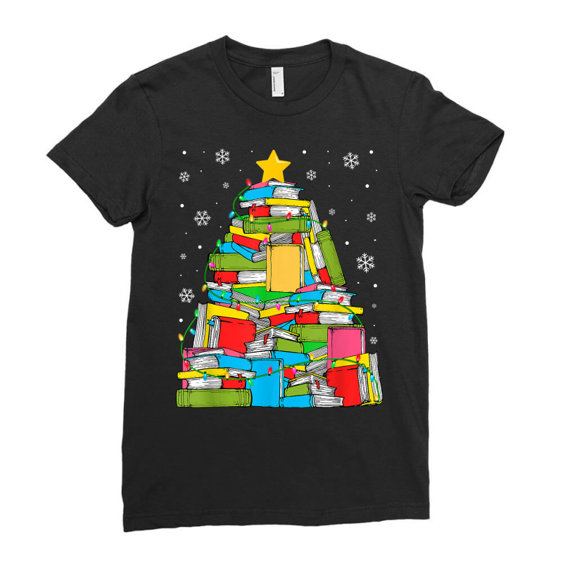 Library Christmas Tree Librarian X Mas Lights Book Lover T Shirt Ladies Fitted T-Shirt by caroldian | Artistshot