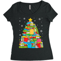 Library Christmas Tree Librarian X Mas Lights Book Lover T Shirt Women's Triblend Scoop T-shirt | Artistshot