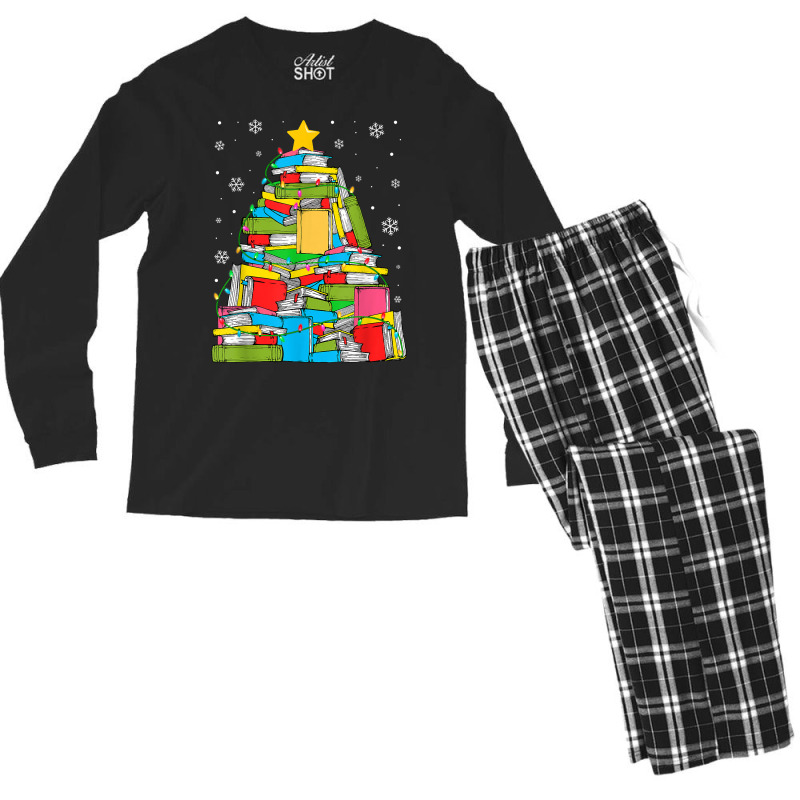 Library Christmas Tree Librarian X Mas Lights Book Lover T Shirt Men's Long Sleeve Pajama Set by caroldian | Artistshot