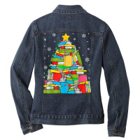 Library Christmas Tree Librarian X Mas Lights Book Lover T Shirt Ladies Denim Jacket | Artistshot