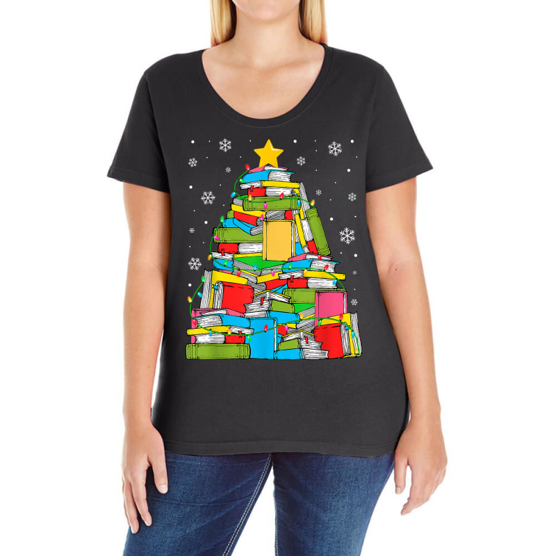 Library Christmas Tree Librarian X Mas Lights Book Lover T Shirt Ladies Curvy T-Shirt by caroldian | Artistshot