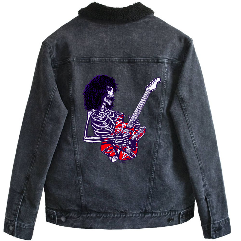 Dead E Virtuoso Rock Guitar Player Zombie Skeleton Unisex Sherpa-lined Denim Jacket | Artistshot