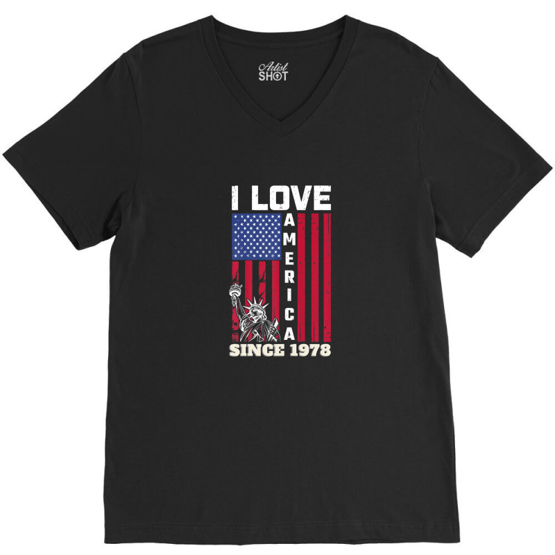 Womens 44tth Birthday I Love America Since 1978, Funny Usa Quote V-neck Tee | Artistshot